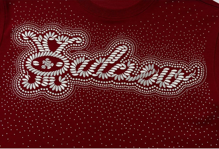 YADcrew Rhinestone Studded Rope Logo Embroidered Tee