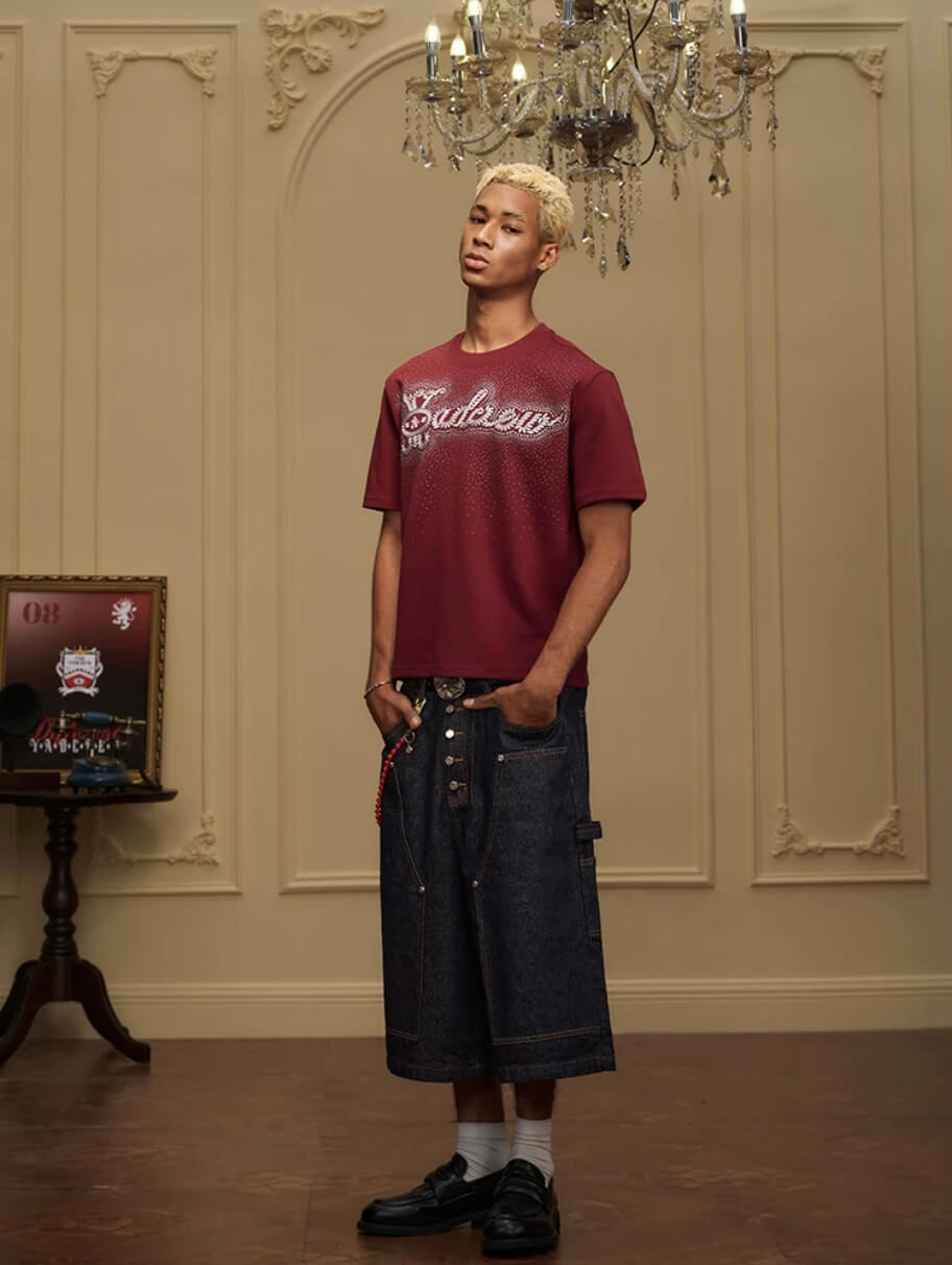 YADcrew Rhinestone Studded Rope Logo Embroidered Tee