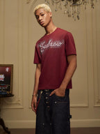 YADcrew Rhinestone Studded Rope Logo Embroidered Tee