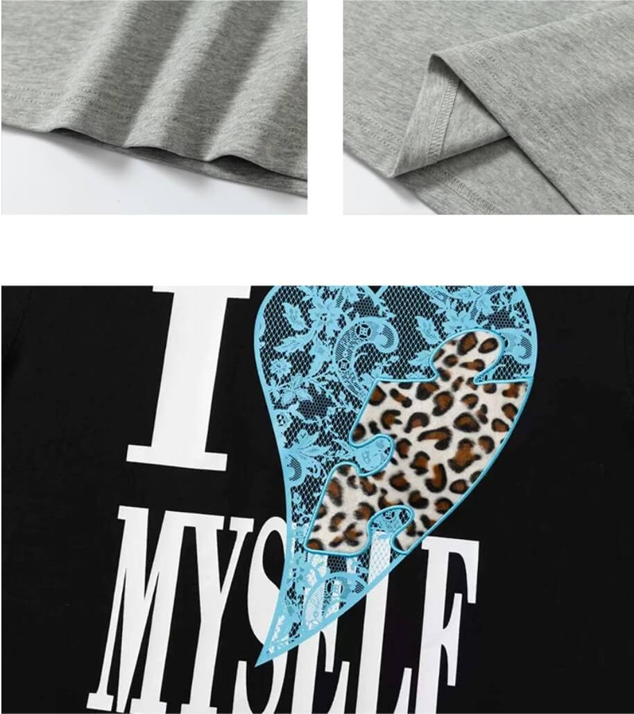 YADcrew Heart Puzzle Patchwork Lace Leopard Tee