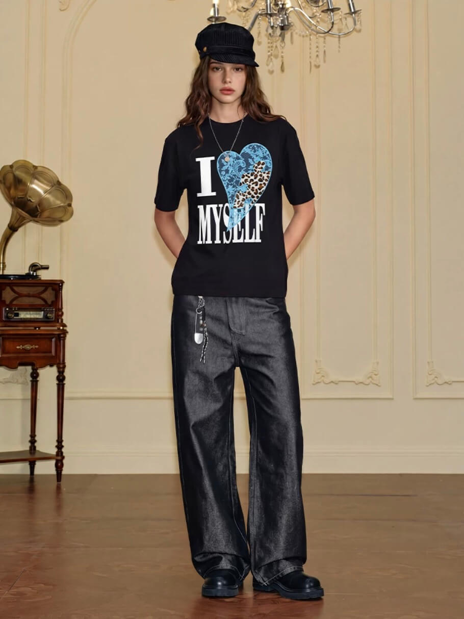 YADcrew Heart Puzzle Patchwork Lace Leopard Tee