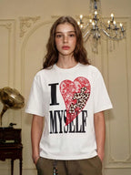 YADcrew Heart Puzzle Patchwork Lace Leopard Tee
