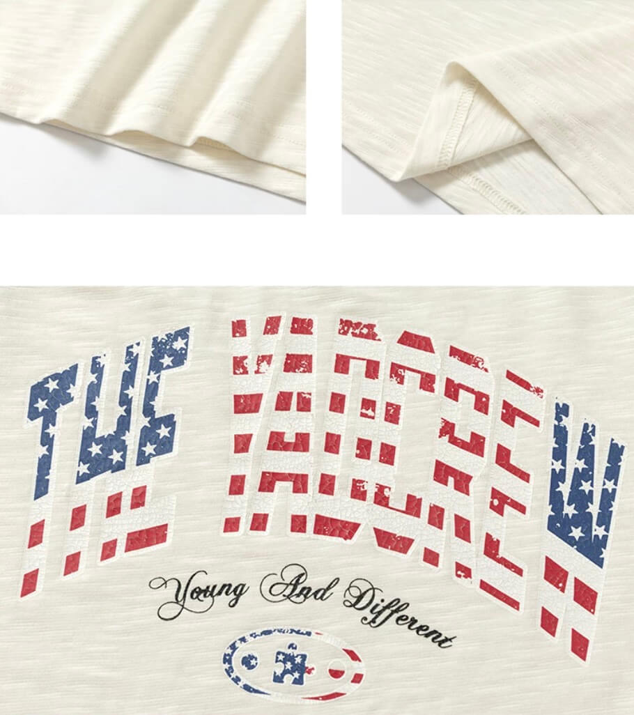 YADcrew American Star Print Raglan Color Block Tee
