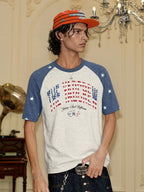 YADcrew American Star Print Raglan Color Block Tee