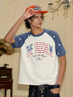 YADcrew American Star Print Raglan Color Block Tee
