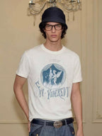 YADcrew Angel Print Star Studded Pearl Embellished Tee