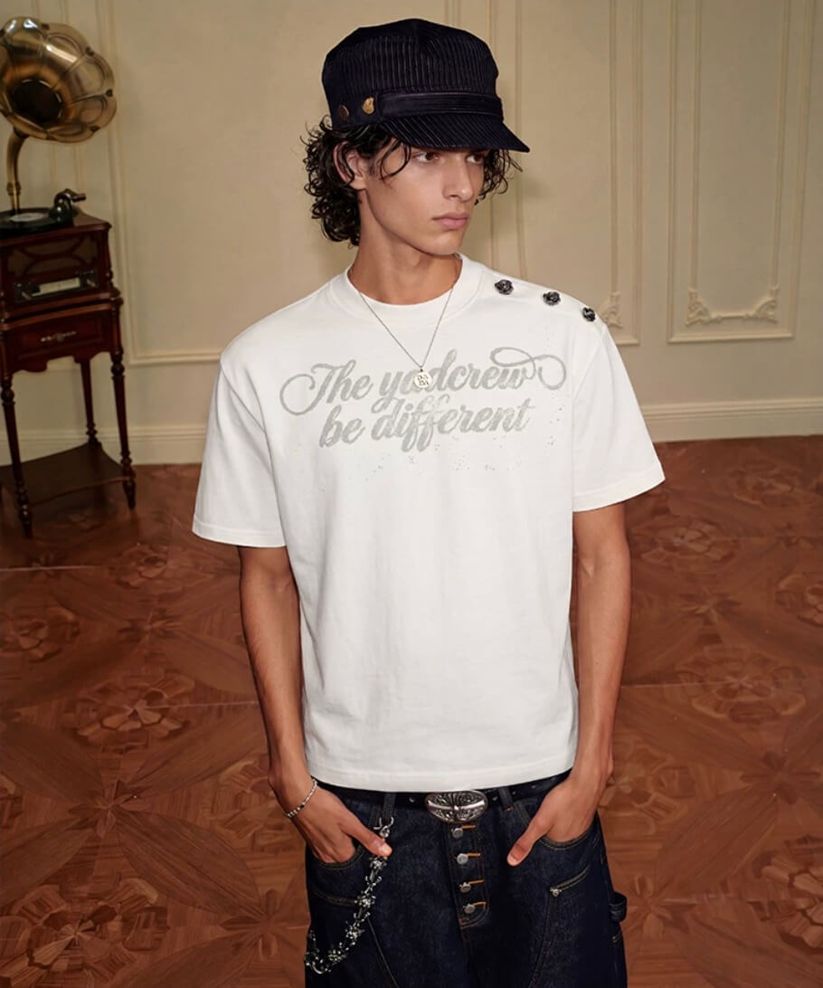YADcrew Shoulder Rose Button Tee