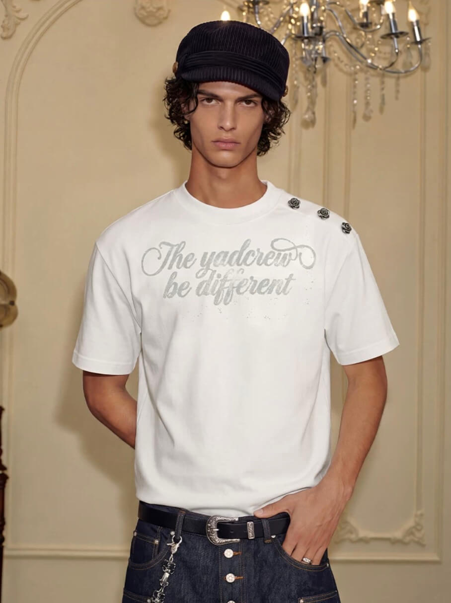 YADcrew Shoulder Rose Button Tee