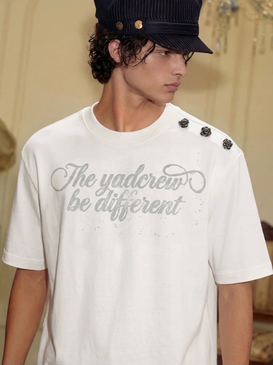 YADcrew Shoulder Rose Button Tee