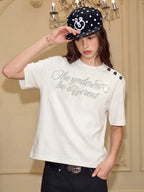 YADcrew Shoulder Rose Button Tee