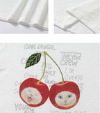 YADcrew Cherry Cat Print Bead and Rhinestone Tee