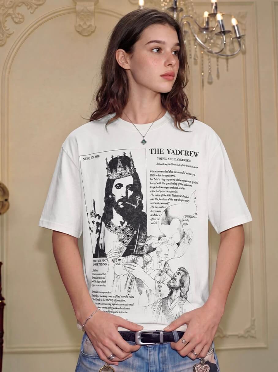 YADcrew Jesus Print Black Stone Studded Tee