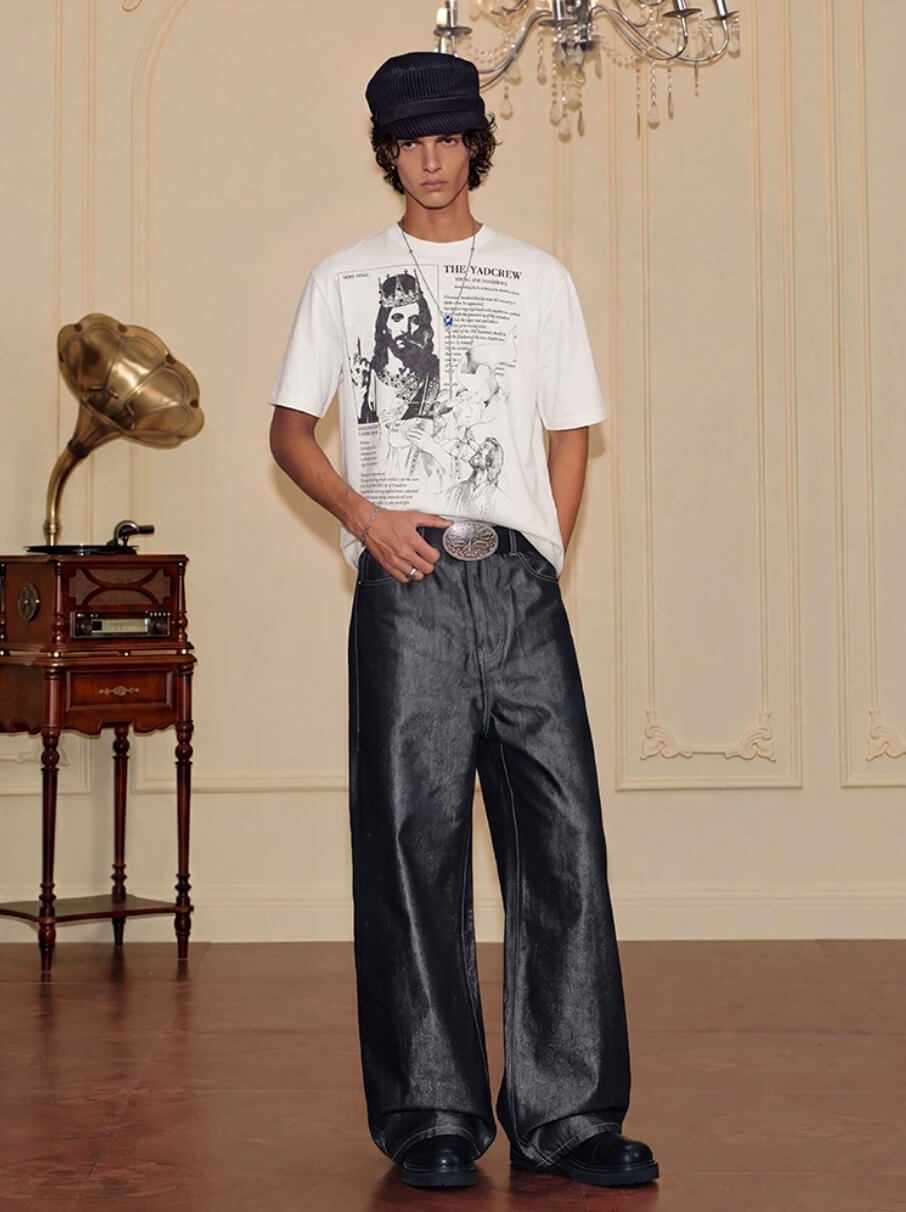 YADcrew Jesus Print Black Stone Studded Tee