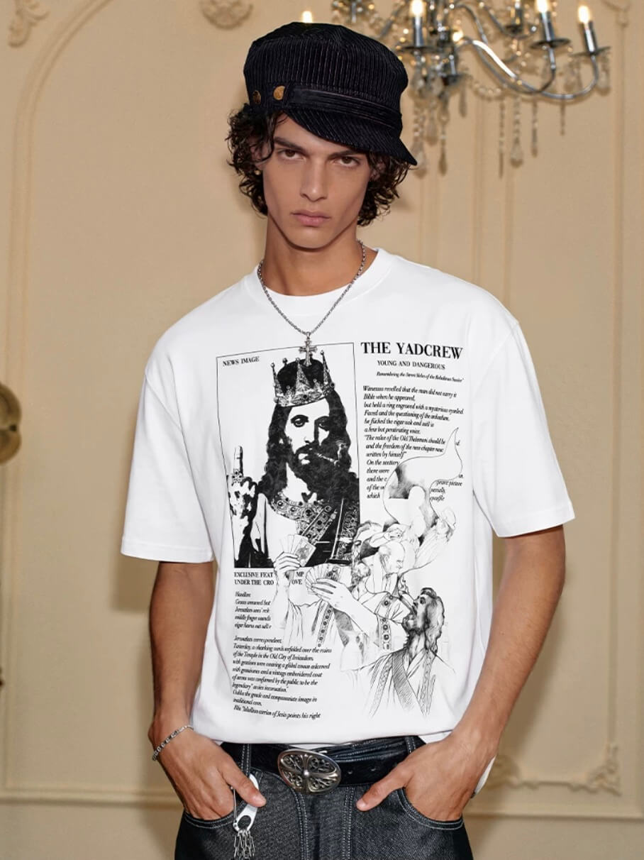 YADcrew Jesus Print Black Stone Studded Tee