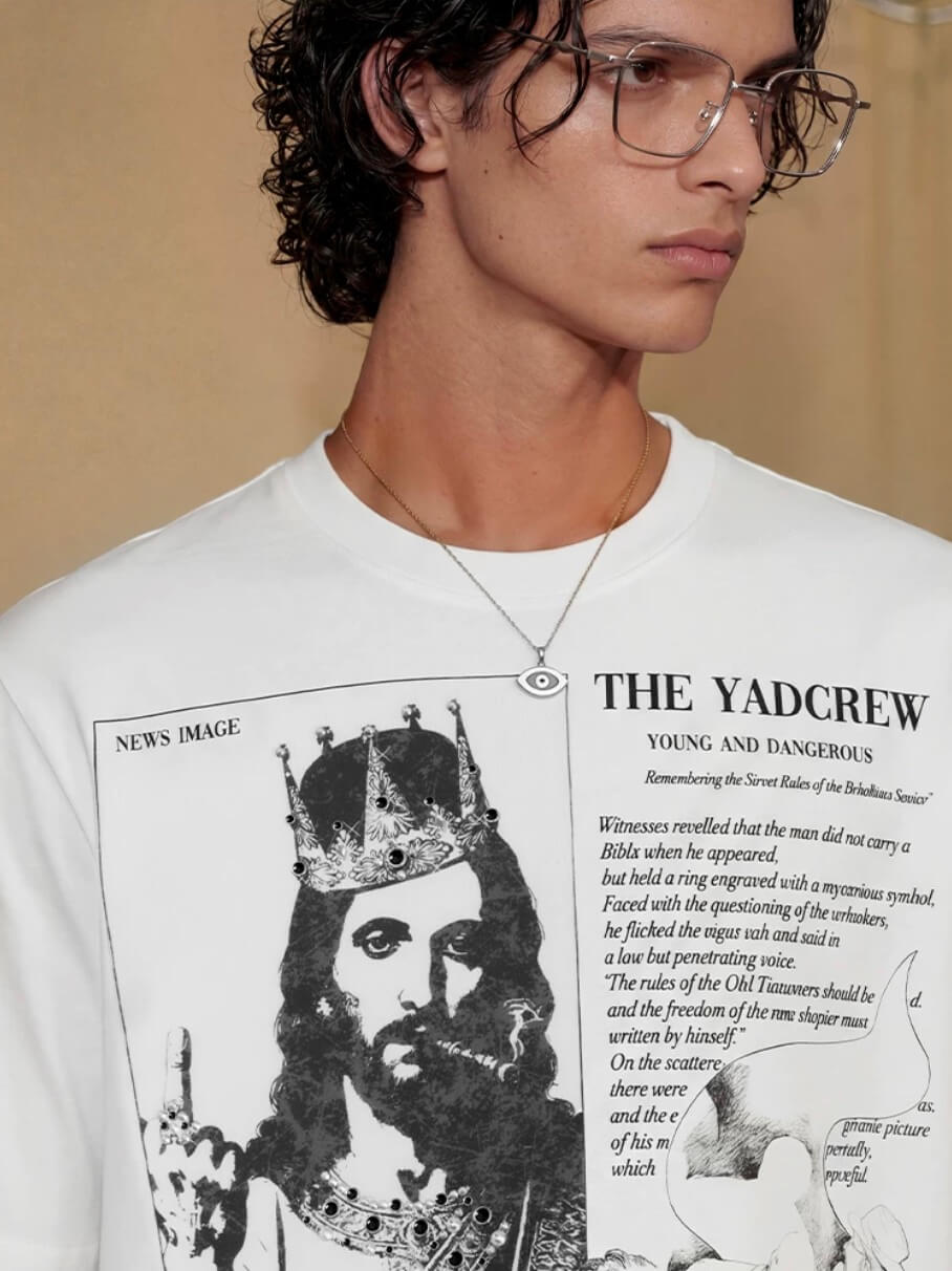 YADcrew Jesus Print Black Stone Studded Tee