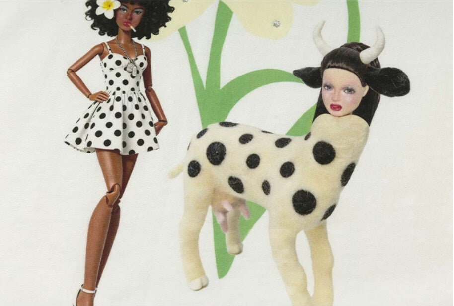 YADcrew Doll and Flower Art Print Rhinestone Tee