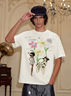 YADcrew Doll and Flower Art Print Rhinestone Tee