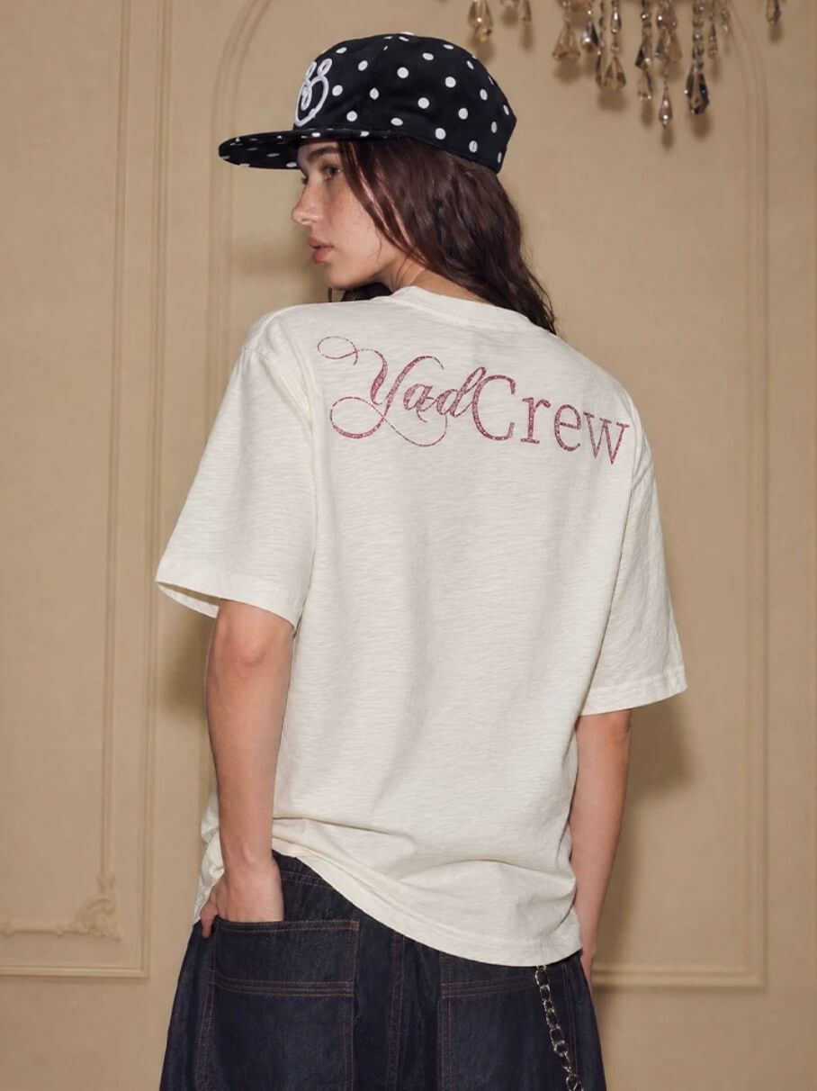 YADcrew Berry Bone Sweetheart Print Pearl and Rhinestone Tee