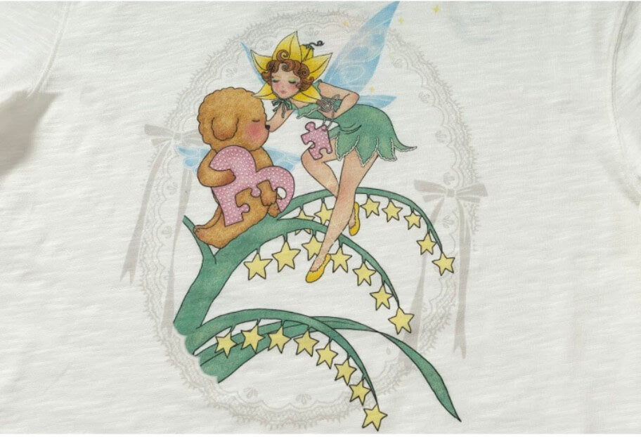 YADcrew Puppy and Fairy Print Tee