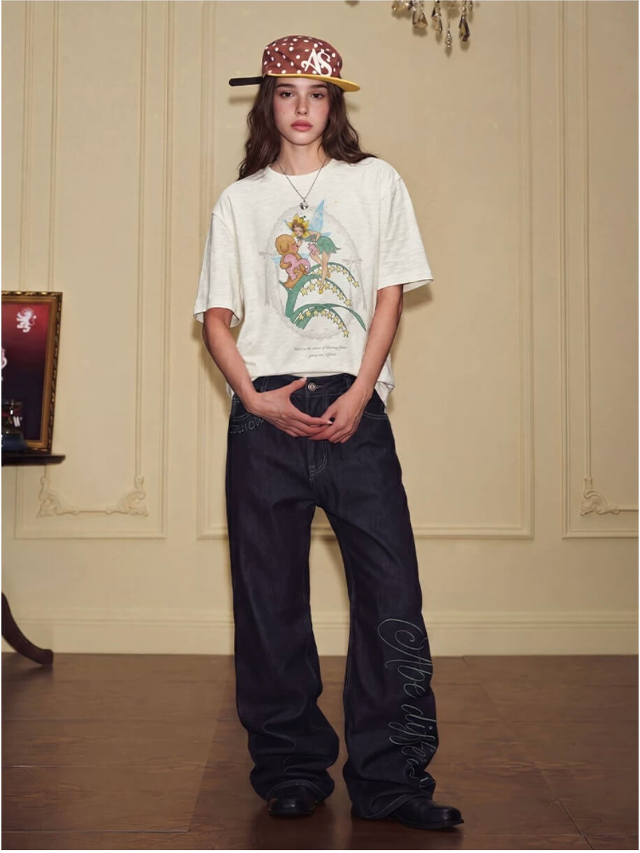 YADcrew Puppy and Fairy Print Tee
