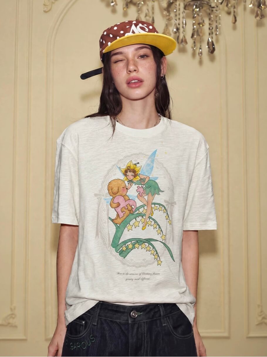 YADcrew Puppy and Fairy Print Tee