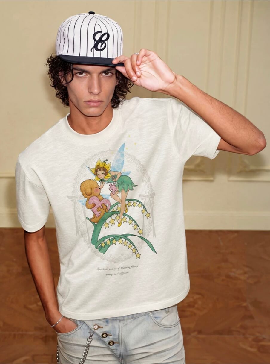 YADcrew Puppy and Fairy Print Tee