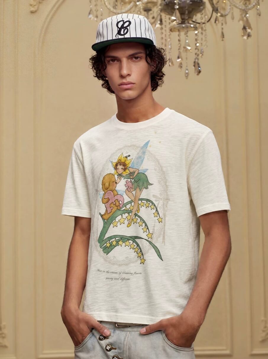 YADcrew Puppy and Fairy Print Tee