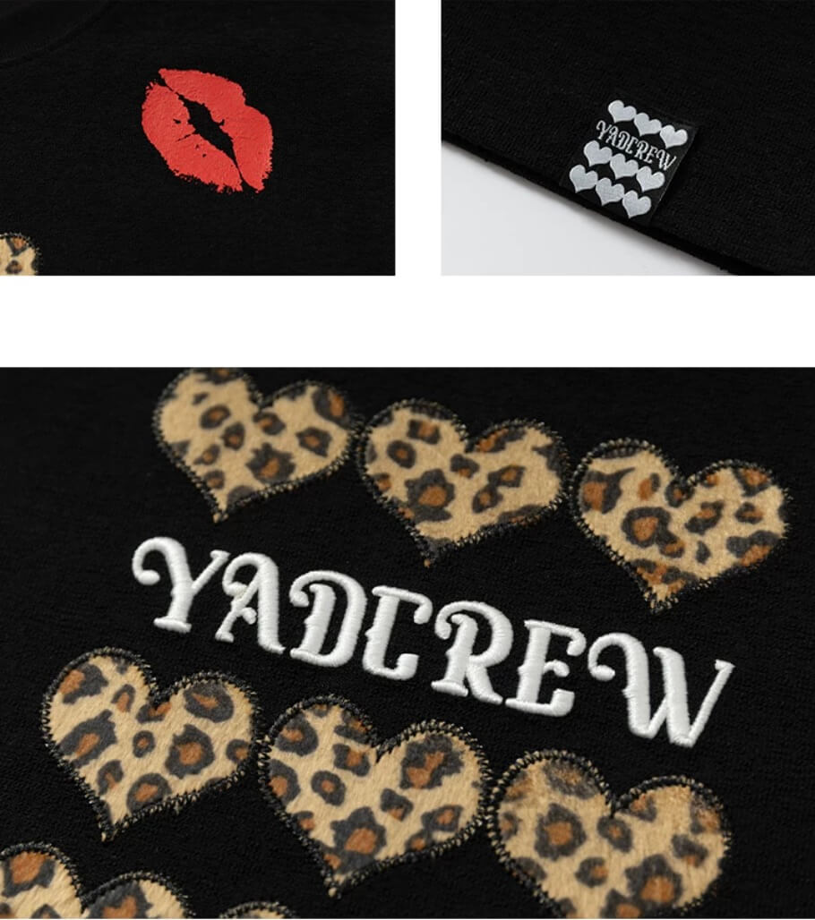 YADcrew Leopard Heart Patch Kiss Mark Tee