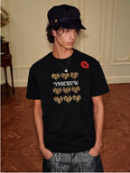 YADcrew Leopard Heart Patch Kiss Mark Tee