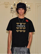 YADcrew Leopard Heart Patch Kiss Mark Tee
