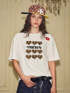YADcrew Leopard Heart Patch Kiss Mark Tee