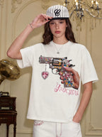 YADcrew Rhinestone Revolver Digital Print Tee