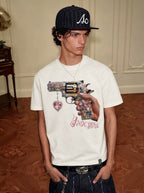 YADcrew Rhinestone Revolver Digital Print Tee