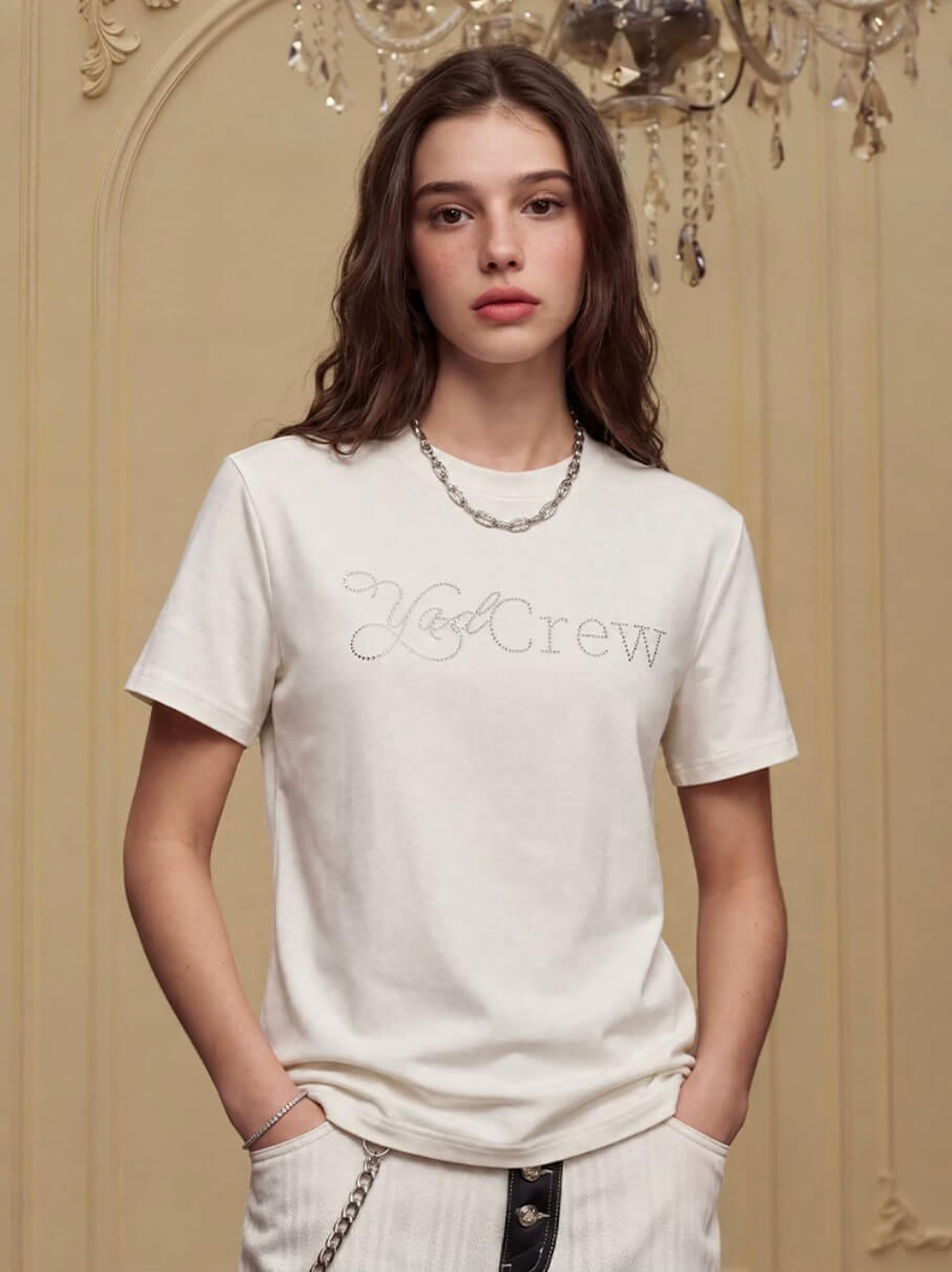 YADcrew Rhinestone Logo Slim Fit Tee