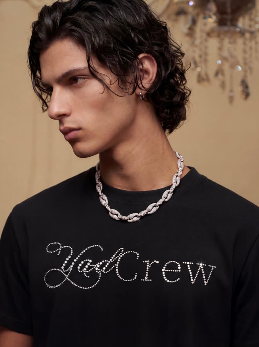 YADcrew Rhinestone Logo Slim Fit Tee