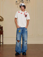 YADcrew Kiss Mark Print Rhinestone Glitter Tee
