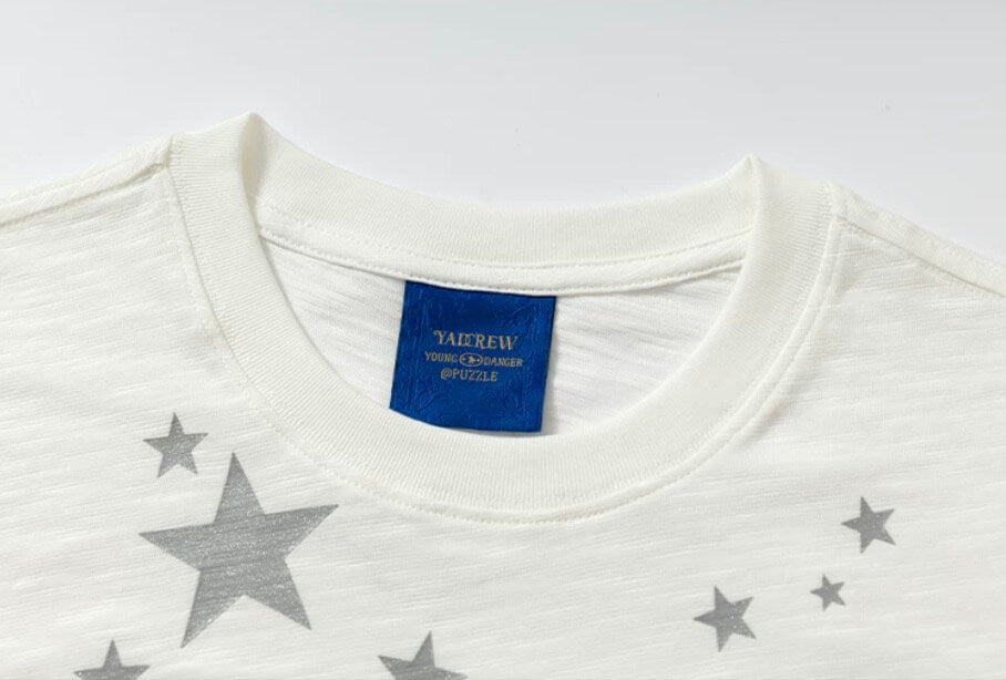 YADcrew Star Print 3D Logo Embroidered Tee