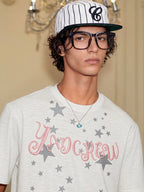 YADcrew Star Print 3D Logo Embroidered Tee