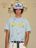 YADcrew Star Print 3D Logo Embroidered Tee