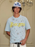 YADcrew Star Print 3D Logo Embroidered Tee