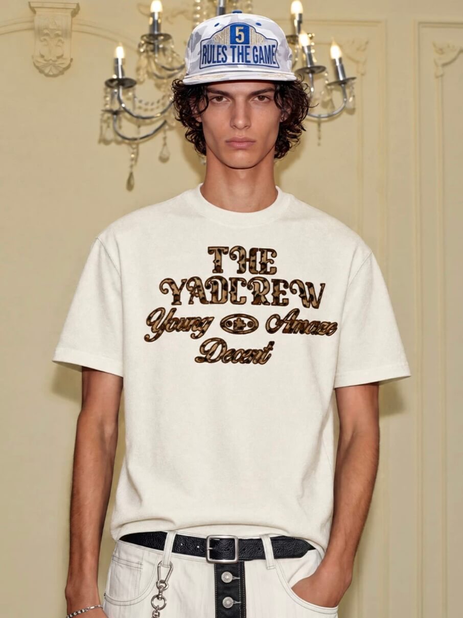 YADcrew Fuzzy Leopard Logo Patch Tee