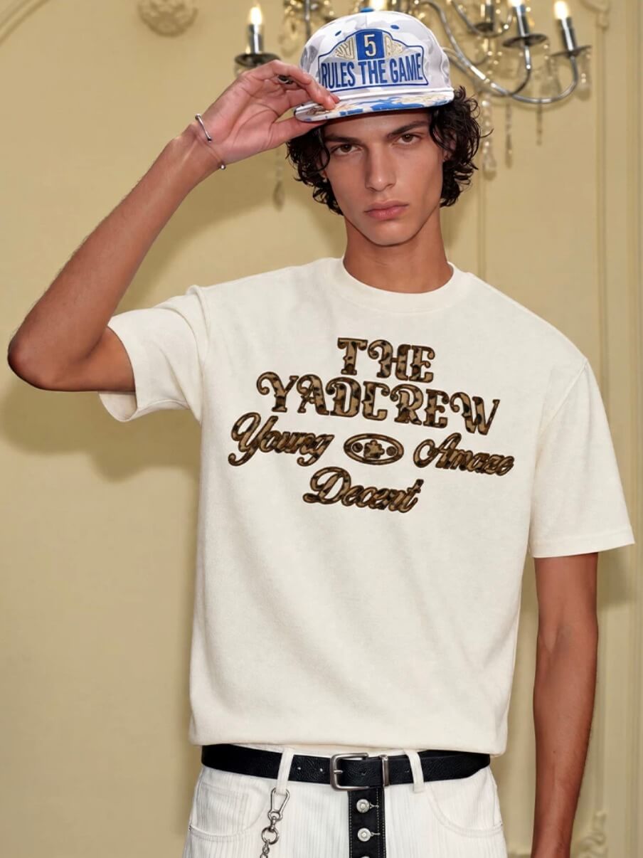 YADcrew Fuzzy Leopard Logo Patch Tee