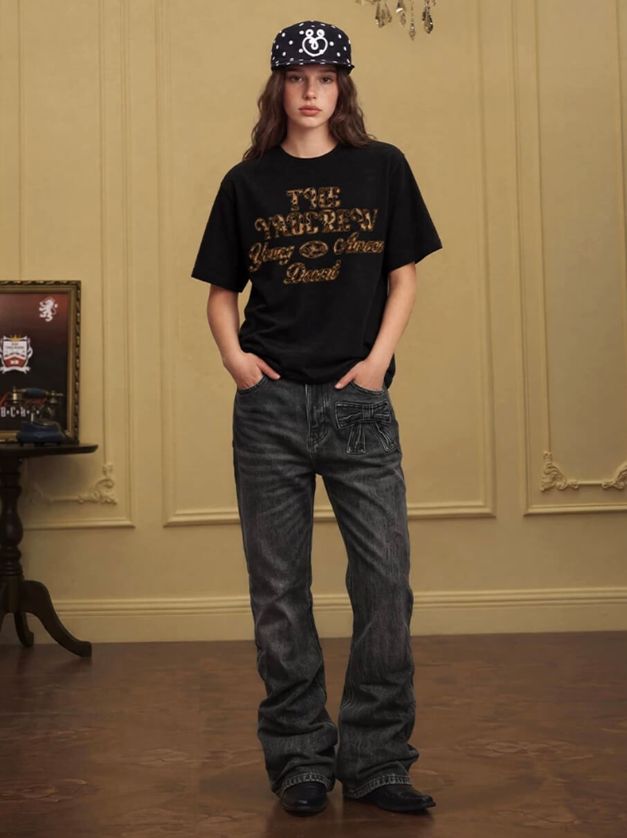 YADcrew Fuzzy Leopard Logo Patch Tee