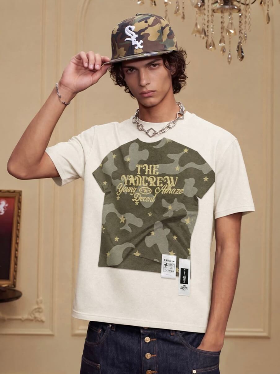 YADcrew Digital Print Camouflage Star Tee