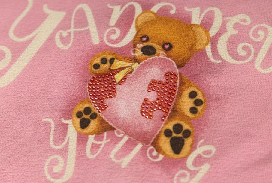 YADcrew Digital Print Cute Bear Rhinestone Tee