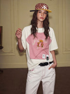 YADcrew Digital Print Cute Bear Rhinestone Tee