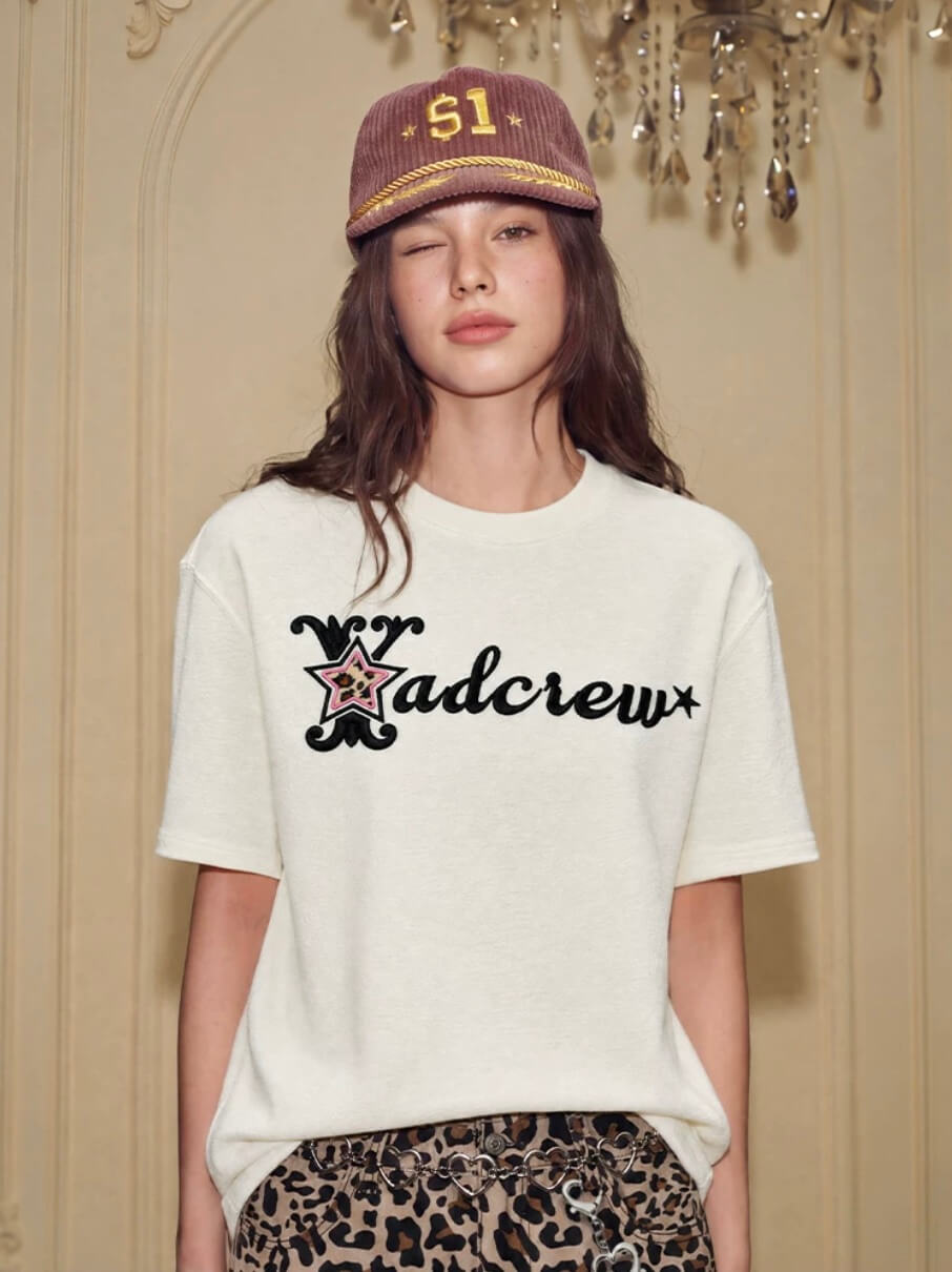 YADcrew Leopard Star 3D Logo Embroidered Tee