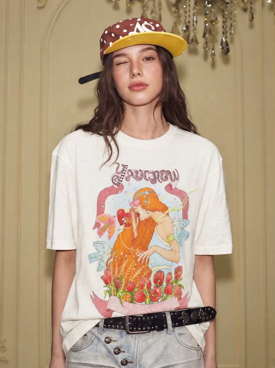 YADcrew Love Bird Print Rhinestone Tee