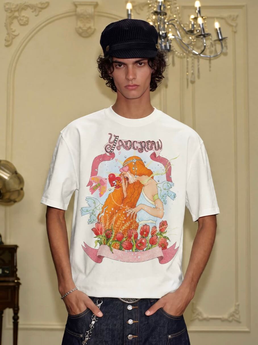 YADcrew Love Bird Print Rhinestone Tee