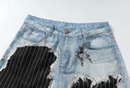YADcrew Denim Stripe 3D Digital Print Shorts
